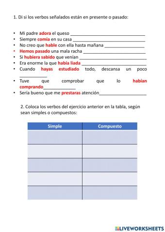 Verbos - indicativo y subjuntivo