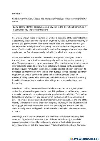 IE3, Unit 7, Reading, Exercise 7