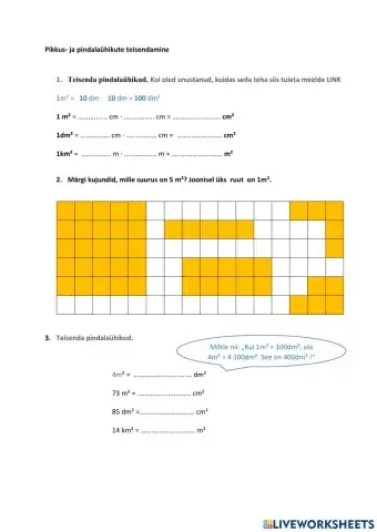 Pindalaühikute teisendamine, 4. klass