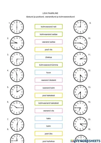 Kell, pool, veerand, kolmveerand