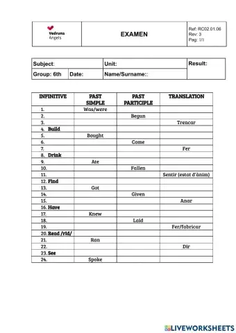 Exam 3 - 24 irr verbs