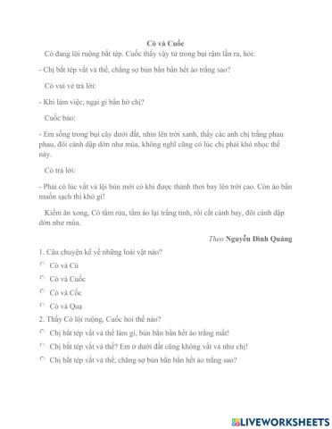 Bài tập cò và Cuốc