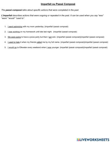 Imparfait ou Passé Composé
