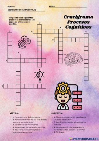 Crucigrama: Procesos Cognitivos