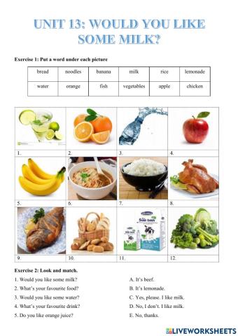 Unit 13: would you like some milk?