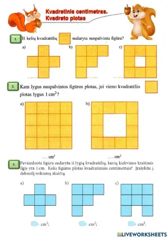 Kvadratinis centimetras, kvadrato plotas 5 klasei