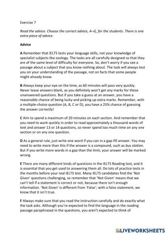 IE3, Unit 8, Reading, Exercise 7