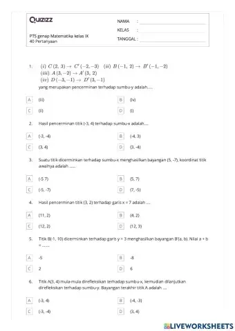 Pts matematika kelas 9 semester genap