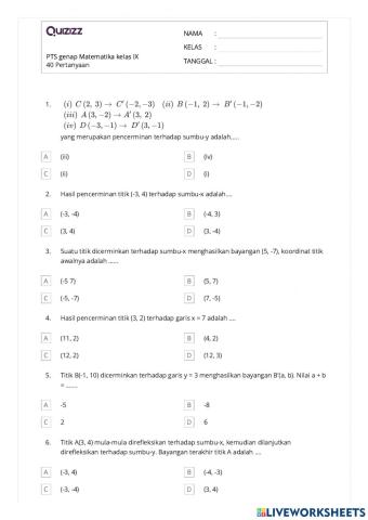 Pts matematika kelas 9 semester genap