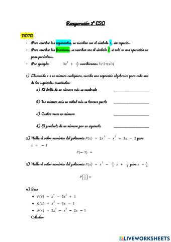 Recuperación 2ª Evaluación - 2º ESO
