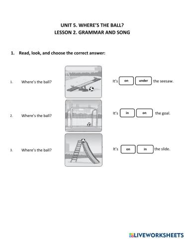 F&F2 - Unit 5 - Lesson 2 - In, On, Under
