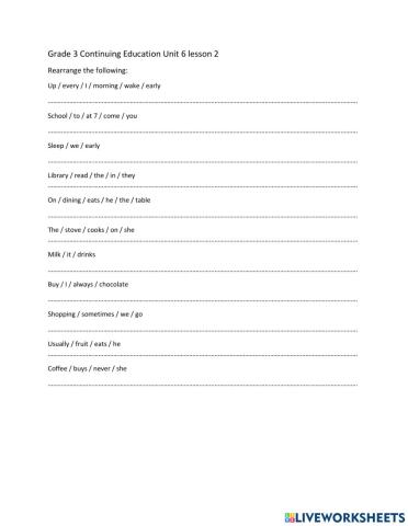 Grade 3 Continuing Education  Unit 6 lesson 2