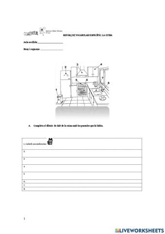 Reforç de vocabulari تعزيز المفردات . La cuina
