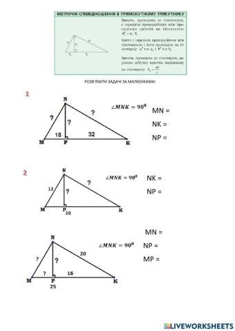 Метричні співвідношення в прямокутному трикутнику