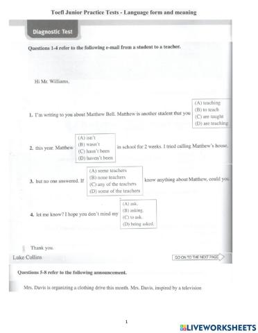 Dianogtis Test - Toefl Junior - Language form