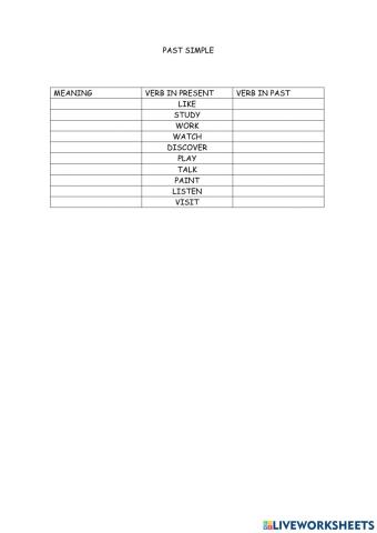 Regular Verbs Simple Past