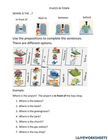 Places in town prepositions of place