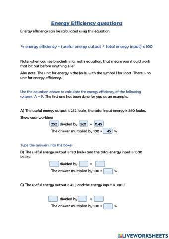 Energy Efficiency calculations