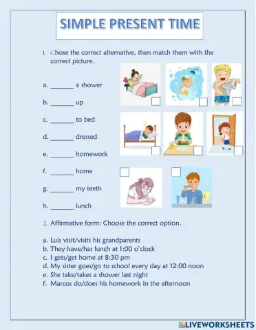 Daily activities: present simple time