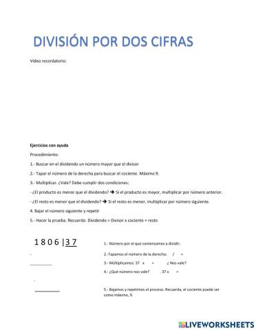División por dos cifras paso a paso