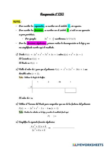 Recuperación 2ª Evaluación - 3º ESO