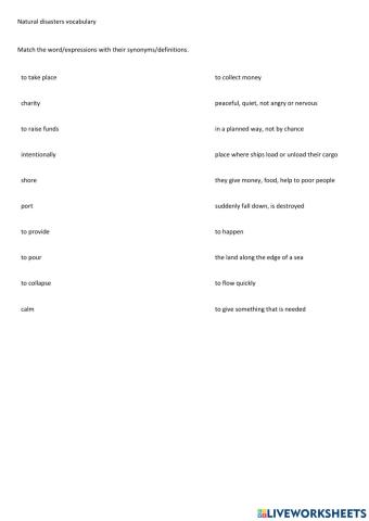 Natural disasters vocabulary matching