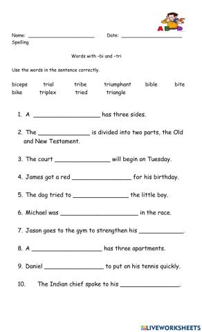 Words with -bi and -tri