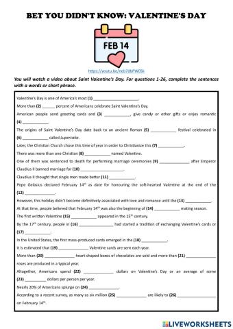 Listening: video -bet you didn't know- - valentine's day