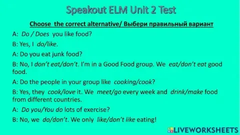 Speakout ELM Unit 2 Test