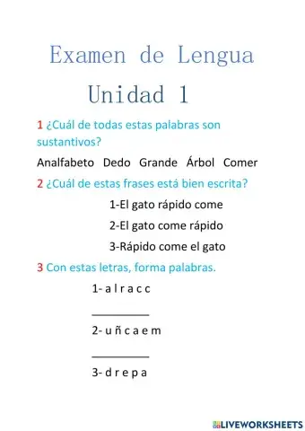 Examen lengua unidad 1