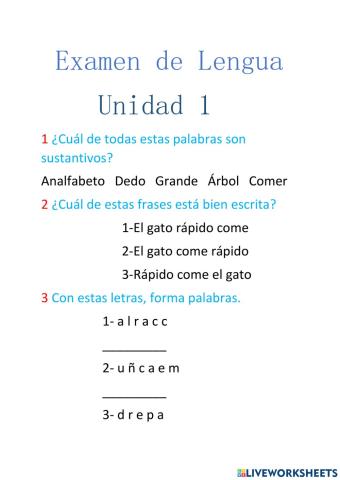 Examen lengua unidad 1