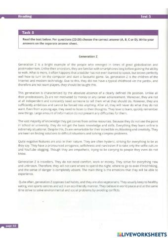 Test 5 Task 5 Reading