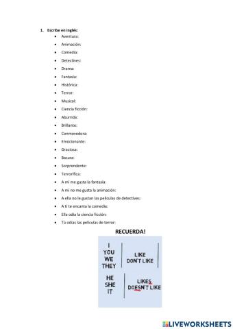 Like, Doesn't like, love, hate