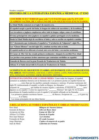 Resumen literatura española medieval-2º ESO