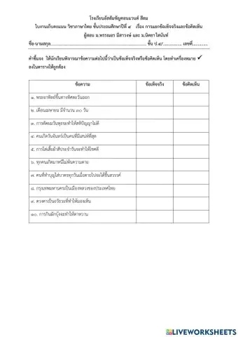 การแยกข้อเท็จจริงและข้อคิดเห็น ป.4