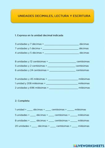 Unidades decimales, lectura y escritura