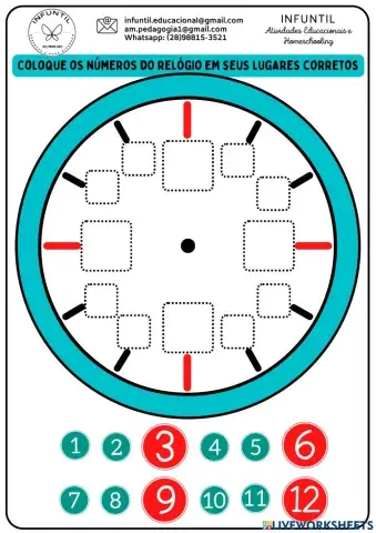 Posição dos números no relógio
