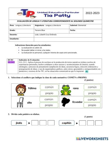 Evaluación de lengua y literatura