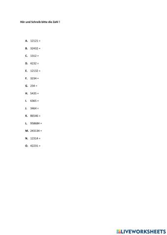 Zahlen - hören und schreiben