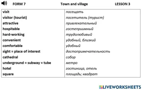 Town and village L3 active vocabulary