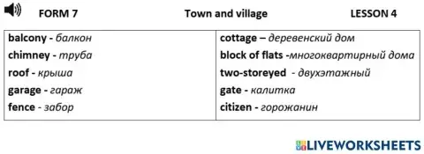 Town and village L4 active vocabulary