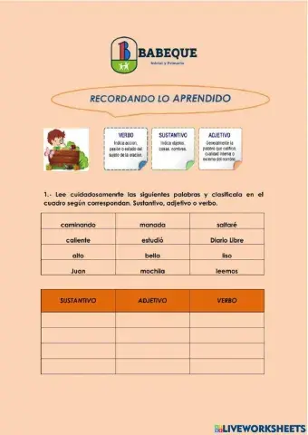 Recordando los sustantivos, adjetivos y verbos.