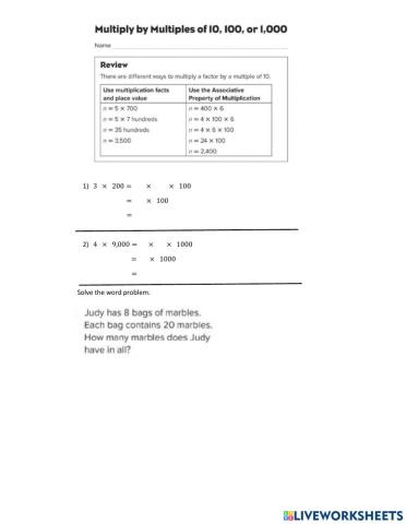 Multiplying by multiples of 10,100,1000(Level 1)