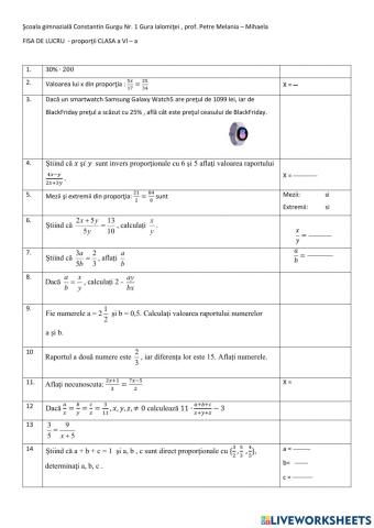 Fisa de lucru proportii
