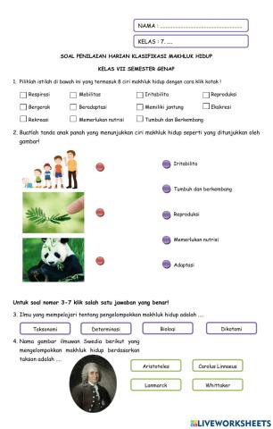 Penilaian harian klasifikasi makhluk hidup