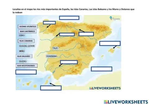 Ríos, islas y masas de agua que rodean a España