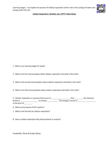 Cellular Respiration: Breathe, Eat, ATP!!! Video Notes