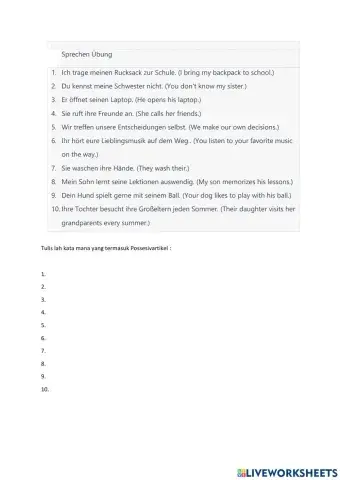 Sprechen - Possesivartikel