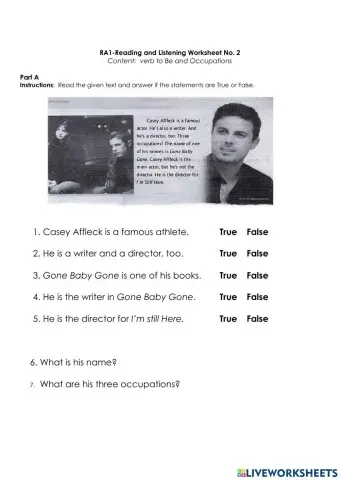 Verb to Be and Occupations-Reading and Listening