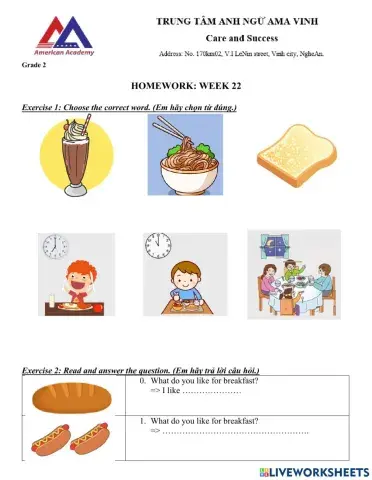 Grade 2-Unit 6 food- W 22
